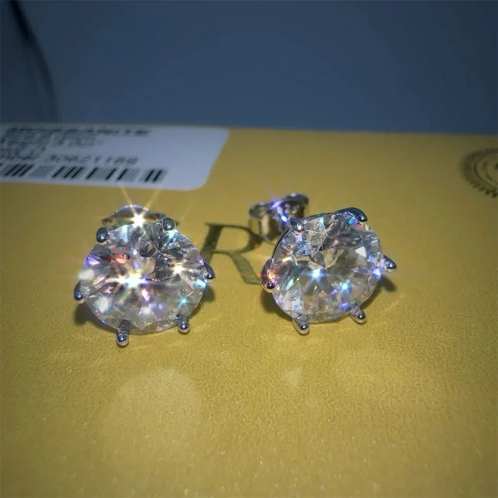 Moissanite Stud Earrings 3 CT Round Cut Lab Created Silver - Picture 3 of 6